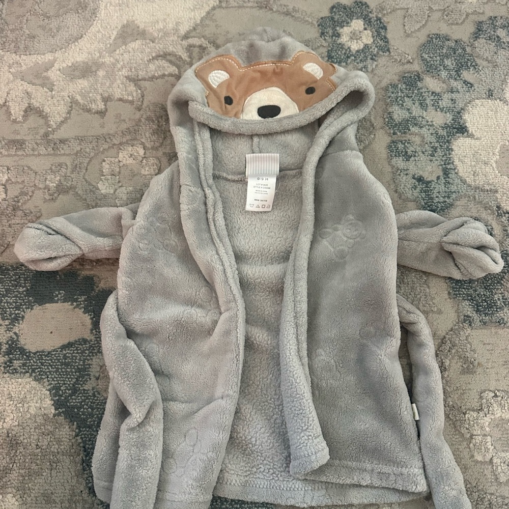 Gray Bear Hooded Baby Robe